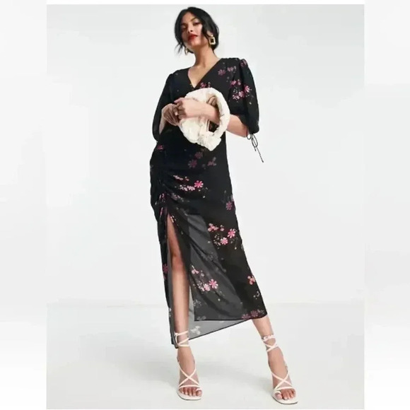 NEW All Saints Safiya Solanio Ruched Maxi Dress size US 4 - Picture 4 of 14